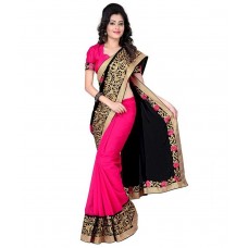 LambujiFashion Women's Chiffon Saree (KukiBlack_Black)